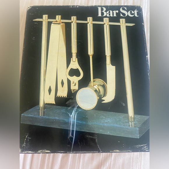 Midcentury Marble and Brass Plated Bar Tool Set By Shelton-Ware, Made in Taiwan - Picture 7 of 8